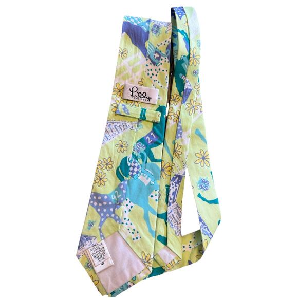 LILLY PULITIZER 100% COTTON PASTEL Yellow FLORAL Horses TIE 3.5x56 Inches - Picture 1 of 4